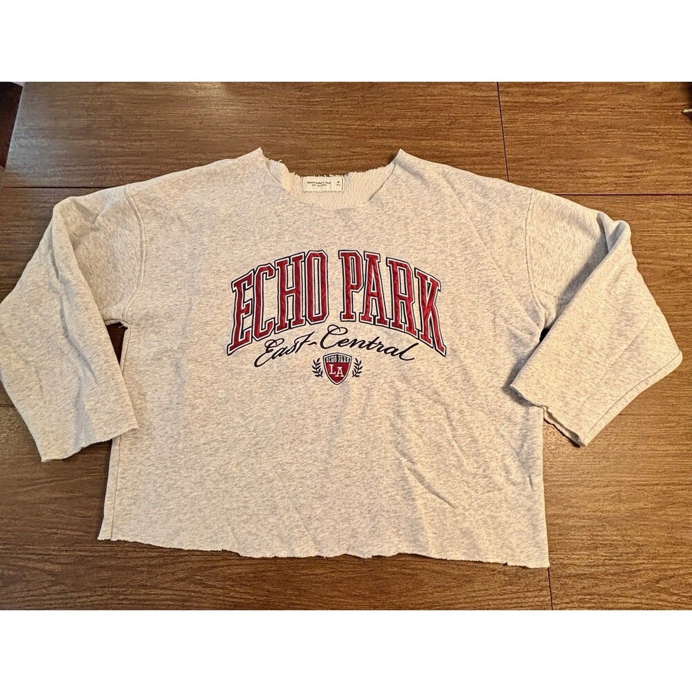 Men’s Abercrombie & Fitch Collegiate Grey Cropped Sweatshirt Echo Park Med EUC